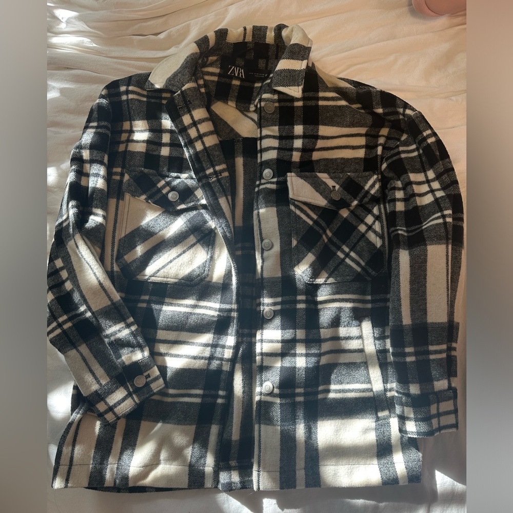 Zara black and white flannel jacket